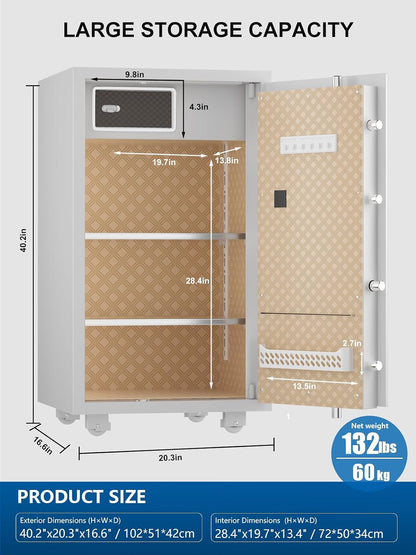 Large Safe with Touchscreen Digital Keypad for Home, 7.2 Cu Ft | 132 Lb Steel Safe, Organized Interior, LED Light, External Battery Backup, Jewelry & Document Storage, Bedroom & Closet Use