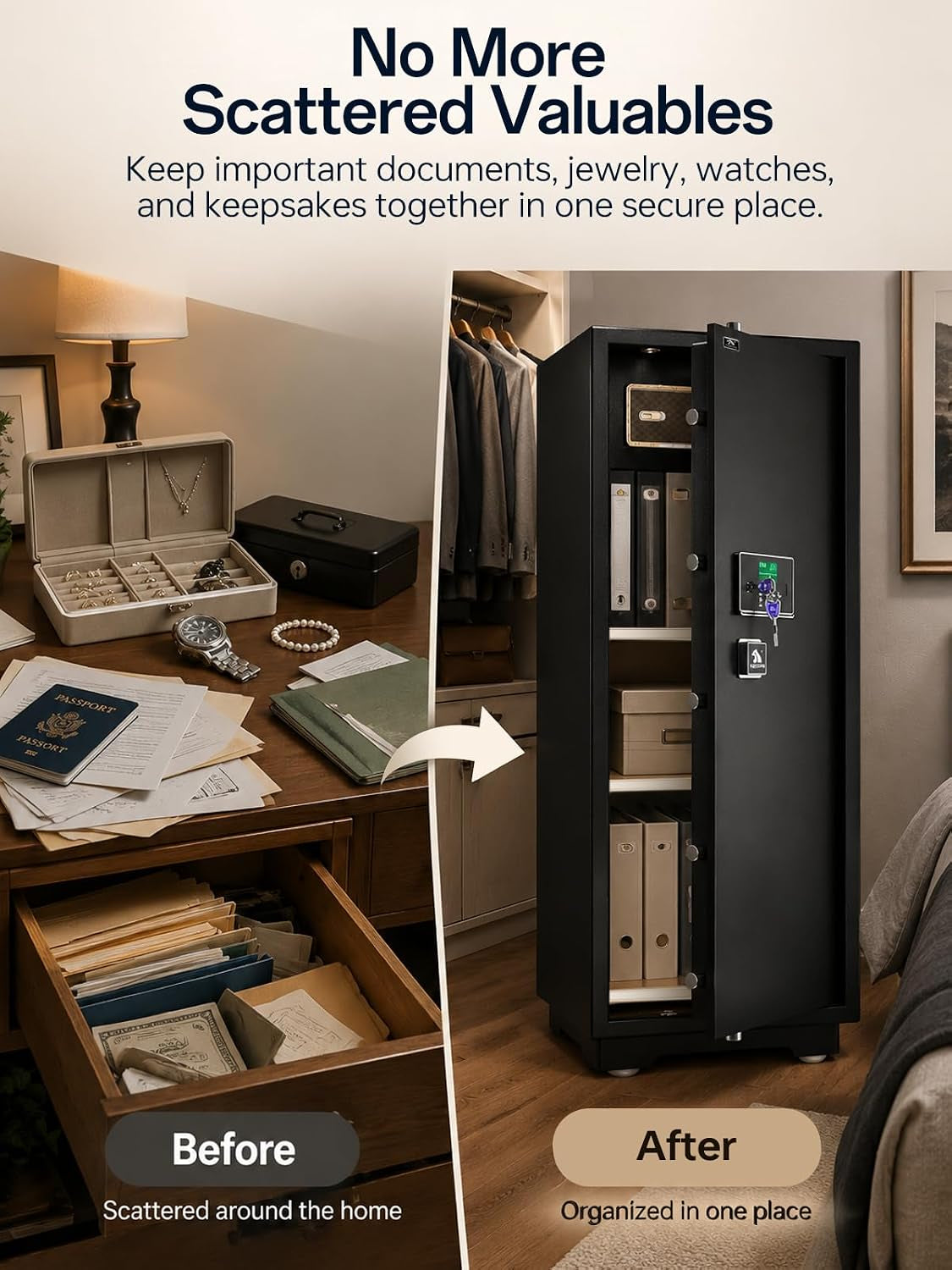 Extra Large Safe for Home 17.6 Cu Ft, 235 Lb Heavy Duty Steel | Spacious Interior Storage for Jewelry, Documents, Collections & Family Valuables, with Adjustable Shelves & Lock Box