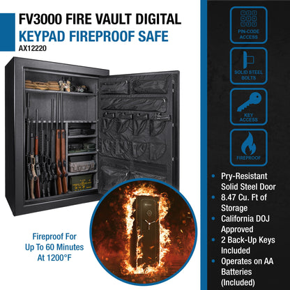 Barska Tall Fire Resistant Safe - 19.97 cu ft Interior, Keypad, 45-Gun Capacity, Black, AX12220