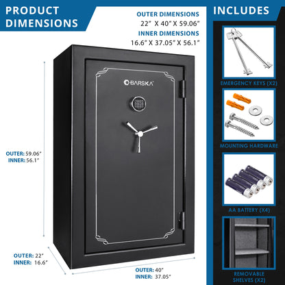 Barska Tall Fire Resistant Safe - 19.97 cu ft Interior, Keypad, 45-Gun Capacity, Black, AX12220