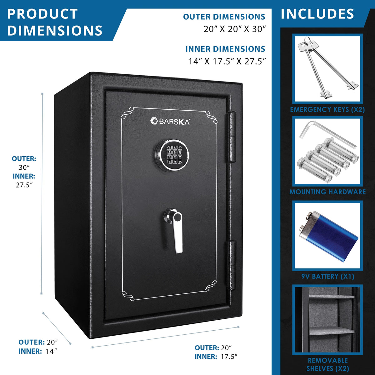 Barska Fireproof Safe Vault - 3.90 cu ft Interior, Keypad, AX12674