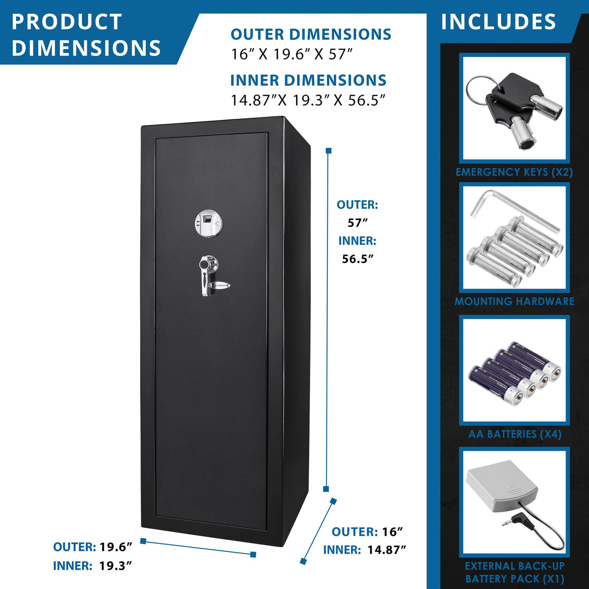 Barska Tall Biometric Rifle Safe - 9.33 cu ft Interior, AX11780