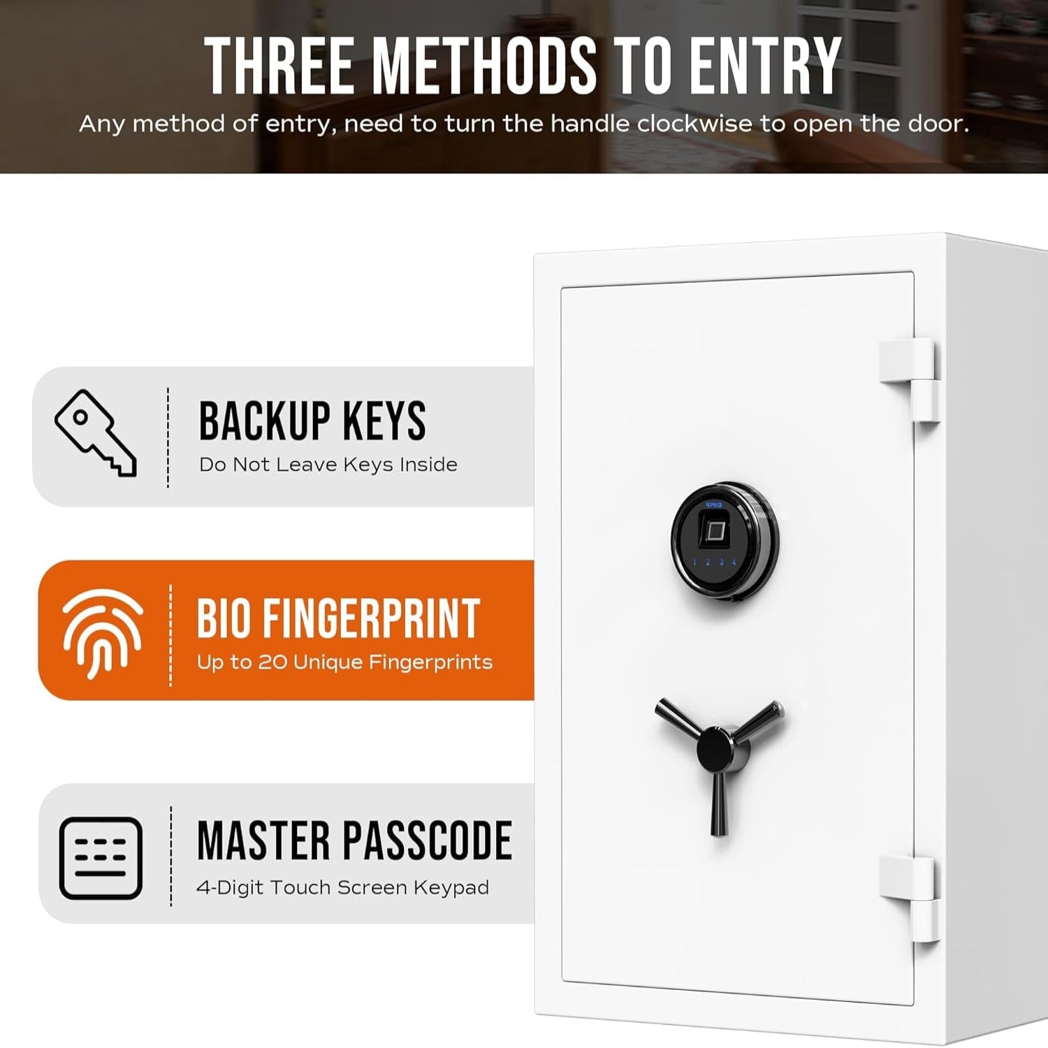 Deluxe Biometric Safe Box,Digital Fingerprint Fireproof Waterproof Safe with Touch Screen,Removable Shelf and 3 Spoke Handle,Home Safes for Cash Documents Jewelry,2.12 Cubic Feet,White