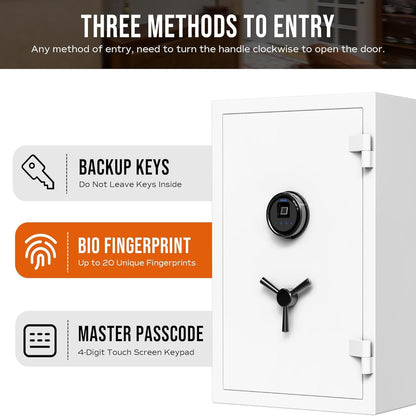 Deluxe Biometric Safe Box,Digital Fingerprint Fireproof Waterproof Safe with Touch Screen,Removable Shelf and 3 Spoke Handle,Home Safes for Cash Documents Jewelry,2.12 Cubic Feet,White