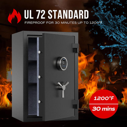 Biometric Fingerprint Fireproof Safe Box,Digital Fire Proof Safe with 3 Spoke Handle,Touch Screen and Removable Shelf,Fireproof Home Safes for Money Documents Jewelry and More,2.12 Cubic Feet