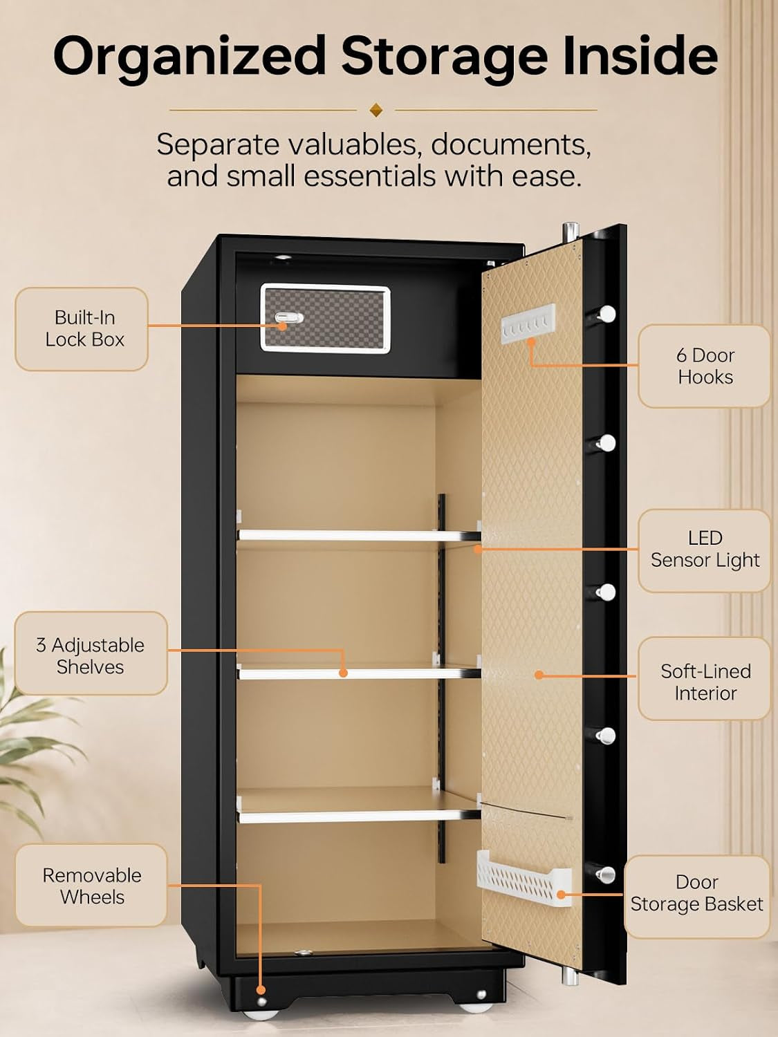 Extra Large Safe for Home 17.6 Cu Ft, 235 Lb Heavy Duty Steel | Spacious Interior Storage for Jewelry, Documents, Collections & Family Valuables, with Adjustable Shelves & Lock Box