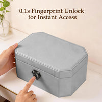 Biometric Fingerprint Lock Jewelry Safe, Diamond-Shaped Leather-Covered Security Box for Jewelry, Watches, Cash, Passports and Valuables