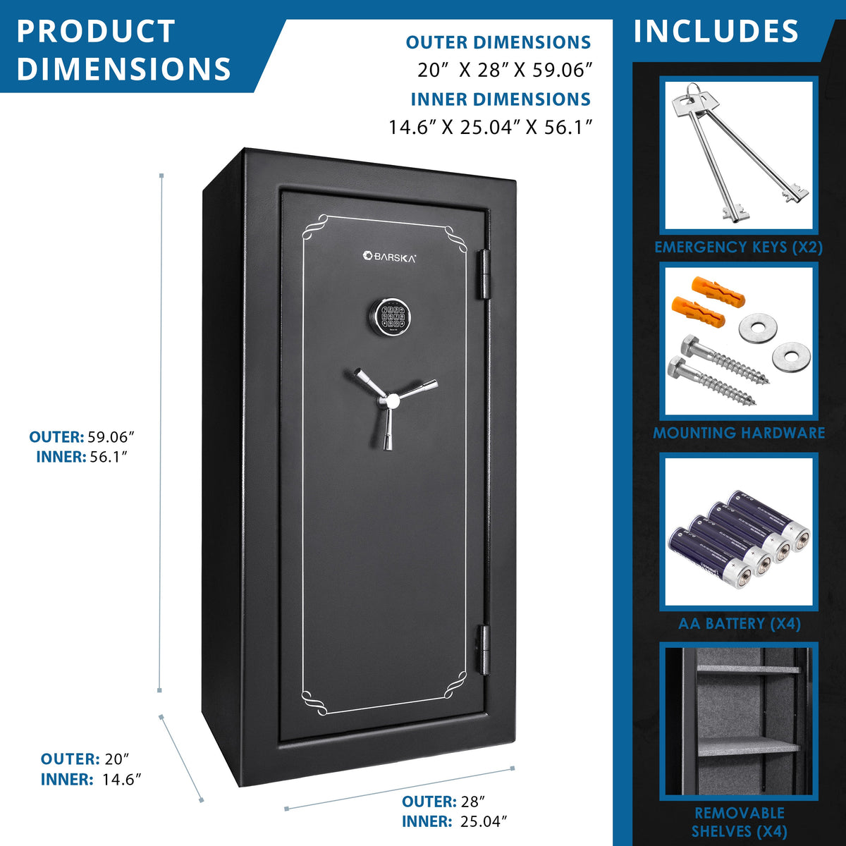 Barska Tall Fire Resistant Safe - 11.87 cu ft Interior, Keypad Entry, AX12218