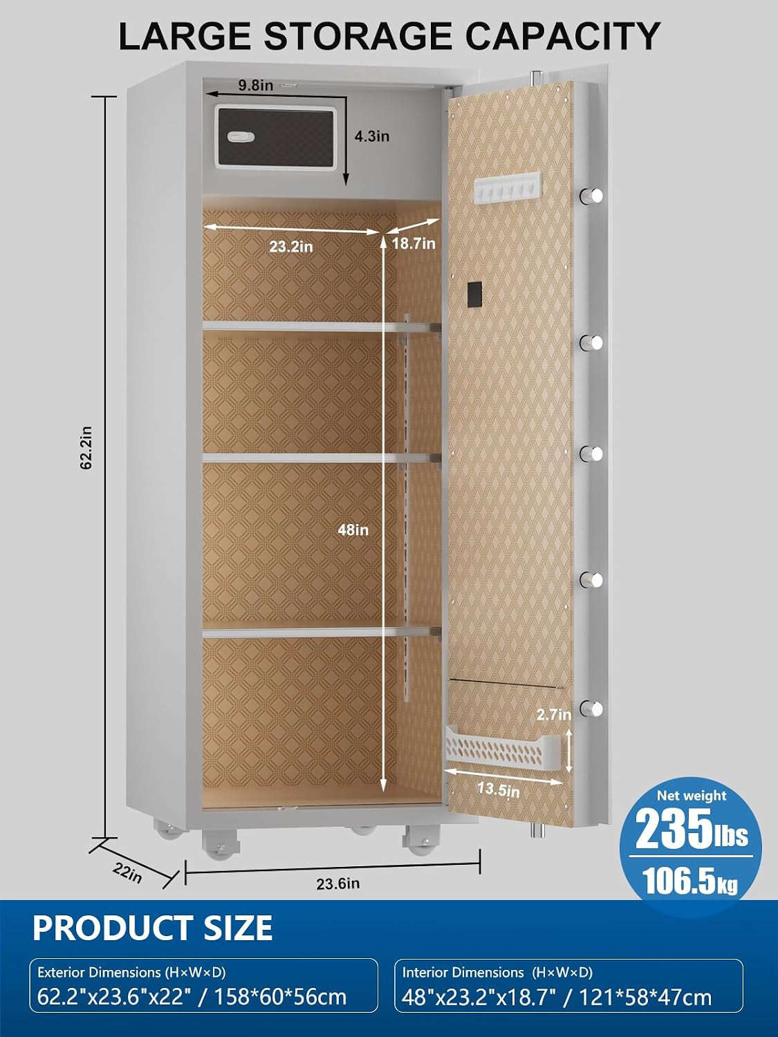 Extra Large Home Safe 17.6 Cu Ft, Touchscreen Digital Keypad Lock | 235 Lb Heavy Duty Steel Safe, Interior Lock Box, Backup Power, Mounting Holes, Jewelry & Valuables Storage, Home & Office Use
