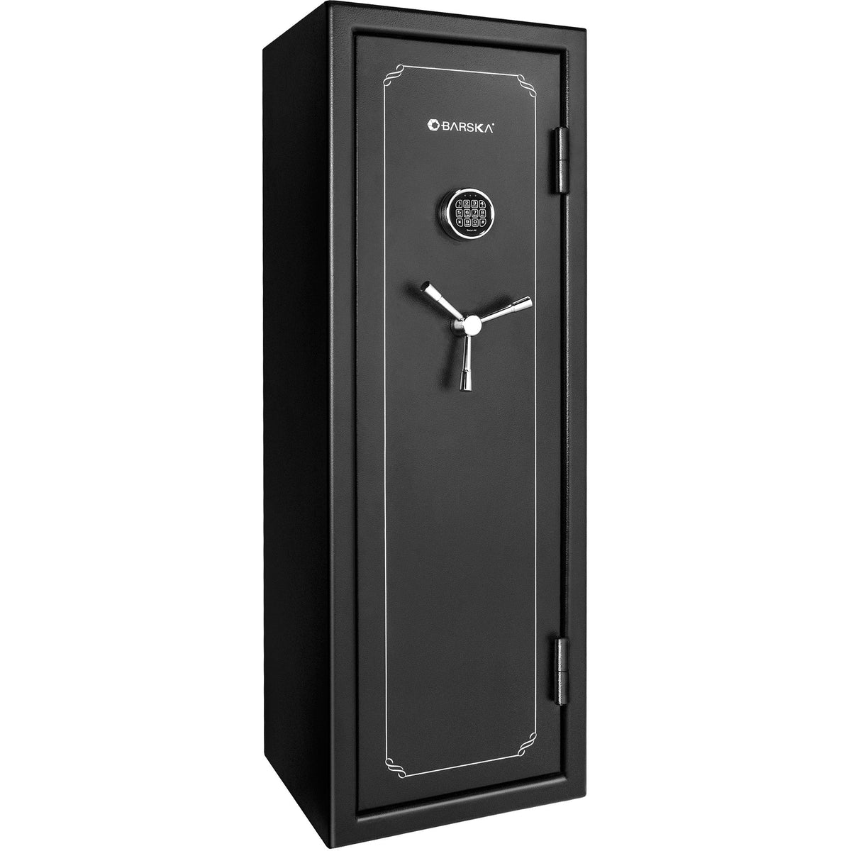 Barska Tall Fire Resistant Safe - 12.30 cu ft Exterior, 8.48 cu ft Interior, 14-Position Rifle Rack, Keypad with Backup Keys, Black