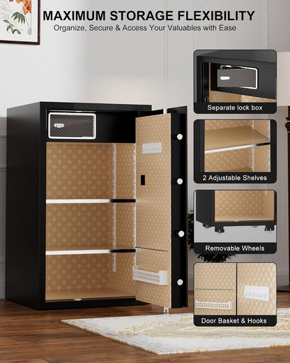 Large Safe for Home 7.2 Cu Ft, Touchscreen Digital Keypad Lock | Heavy Duty Steel Safe, 132 Lb, External Battery Backup, Jewelry & Document Storage, Home & Office Use