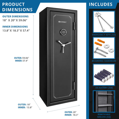 Barska Tall Fire Resistant Safe - 12.30 cu ft Exterior, 8.48 cu ft Interior, 14-Position Rifle Rack, Keypad with Backup Keys, Black