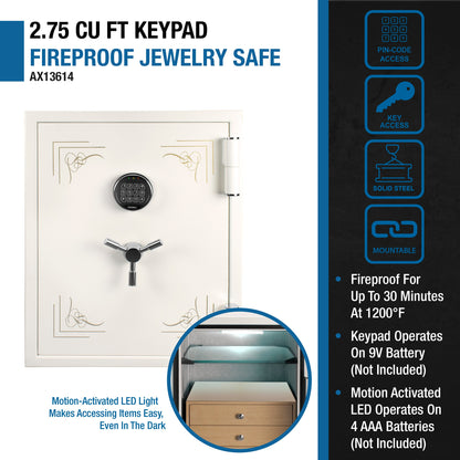 Barska Fireproof Jewelry Safe - 2.75 cu ft Interior, Keypad, AX13614