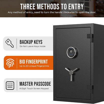 Biometric Fingerprint Fireproof Safe Box,Digital Fire Proof Safe with 3 Spoke Handle,Touch Screen and Removable Shelf,Fireproof Home Safes for Money Documents Jewelry and More,2.12 Cubic Feet