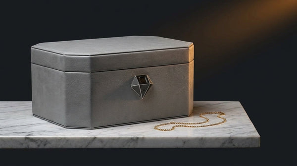 Biometric Fingerprint Lock Jewelry Safe, Diamond-Shaped Leather-Covered Security Box for Jewelry, Watches, Cash, Passports and Valuables — Lifestyle