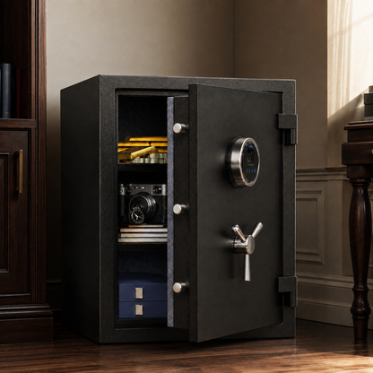RPNB Biometric Fingerprint Fireproof Safe Box with 3 Spoke Handle,Touch Screen and Removable Shelf. For Money Documents Jewelry and More, Color: Black
