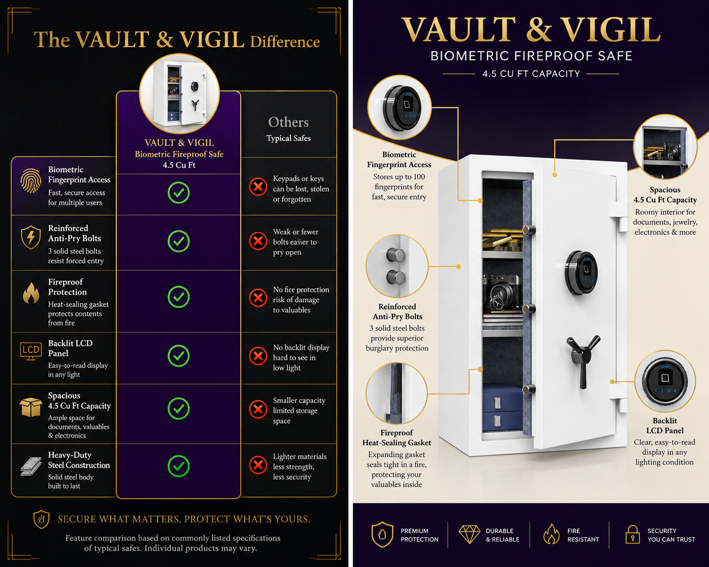 RPNB Biometric Fingerprint, Fireproof, Waterproof Safe with Touch screen with Touch Screen, Removable Shelf and 3 Spoke Handle for Cash Documents Jewelry, Color: White
