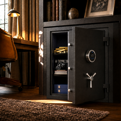 RPNB Biometric Fingerprint Fireproof Safe Box with 3 Spoke Handle,Touch Screen and Removable Shelf. For Money Documents Jewelry and More, Color: Black