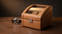 Tan Leather 2-Watch Winder — Lifestyle