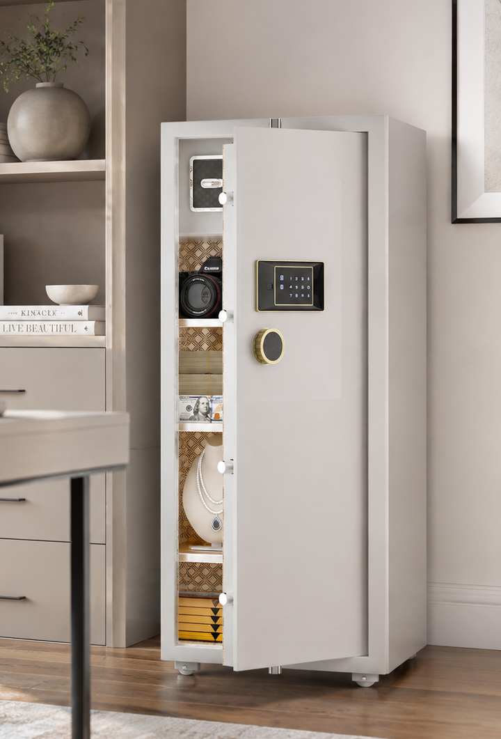 TigerKing Large Heavy Duty Home Safe, Touchscreen Digital Keypad, Color: White | 180 Lb Solid Steel Safe, 3 Adjustable Shelves, Interior Lock Box, LED Light, Jewelry & Valuables Storage, Closet & Home Use