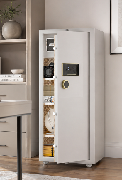 TigerKing Large Heavy Duty Home Safe, Touchscreen Digital Keypad, Color: White | 180 Lb Solid Steel Safe, 3 Adjustable Shelves, Interior Lock Box, LED Light, Jewelry & Valuables Storage, Closet & Home Use