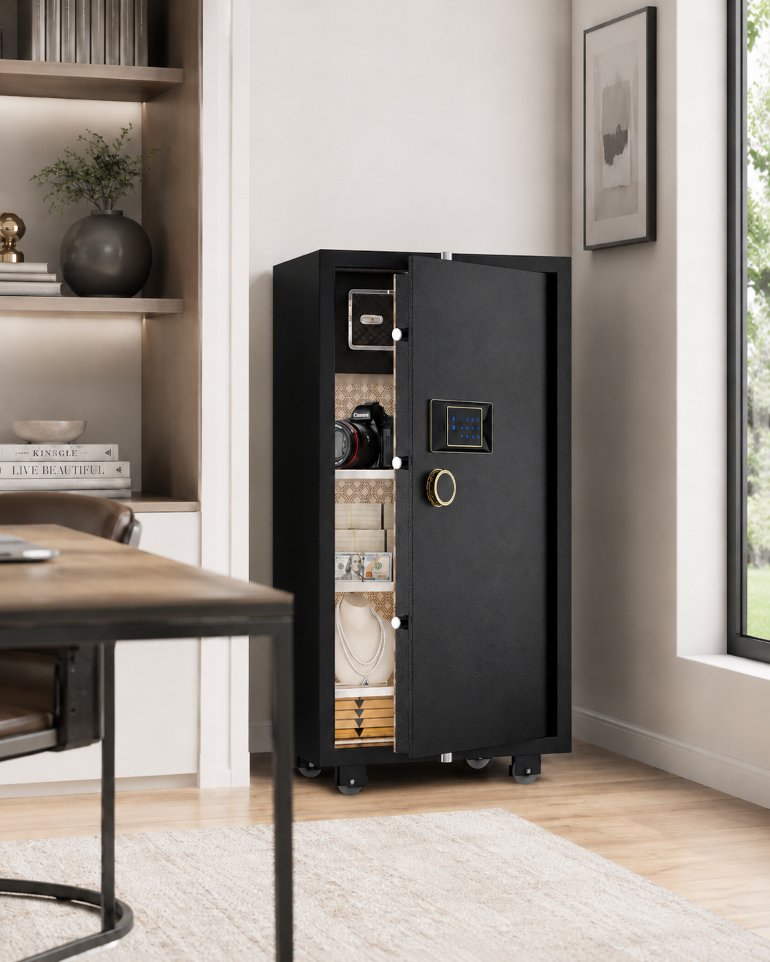 TigerKing Large Heavy Duty Safe for Home, Digital Touchscreen Keypad, Color: Black | 180 Lb Solid Steel Construction, Anti-Theft, Interior Lock Box, Jewelry & Valuables Storage, Home Office & Bedroom Use