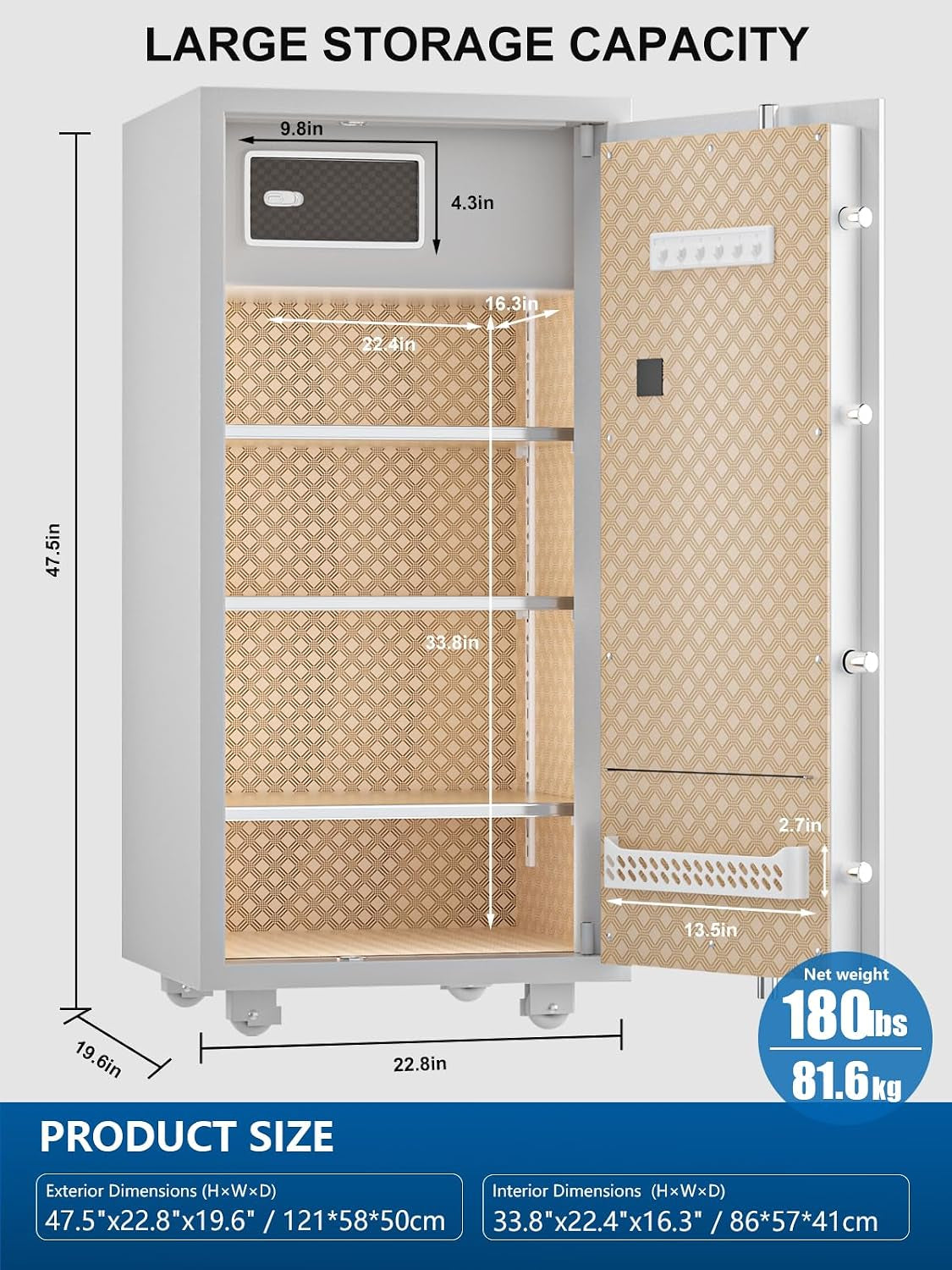 Large Heavy Duty Home Safe 11.5 Cu Ft, Touchscreen Digital Keypad | 180 Lb Solid Steel Safe, 3 Adjustable Shelves, Interior Lock Box, LED Light, Jewelry & Valuables Storage, Closet & Home Use