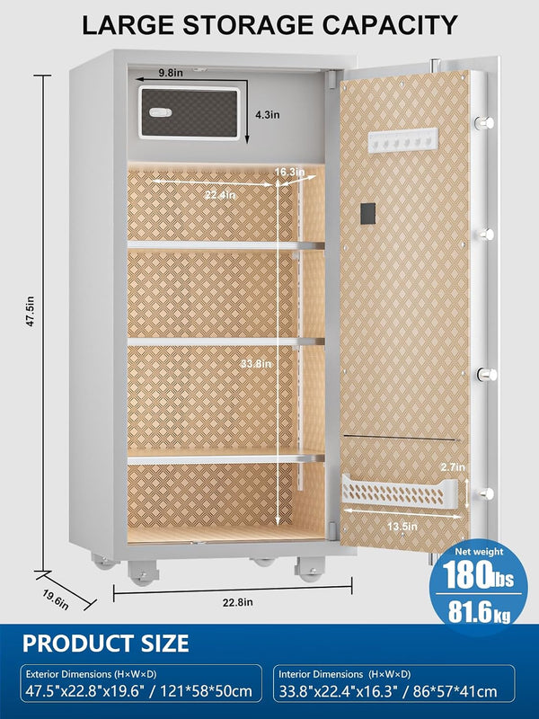 TigerKing Large Heavy Duty Home Safe, Touchscreen Digital Keypad, Color: White | 180 Lb Solid Steel Safe, 3 Adjustable Shelves, Interior Lock Box, LED Light, Jewelry & Valuables Storage, Closet & Home Use