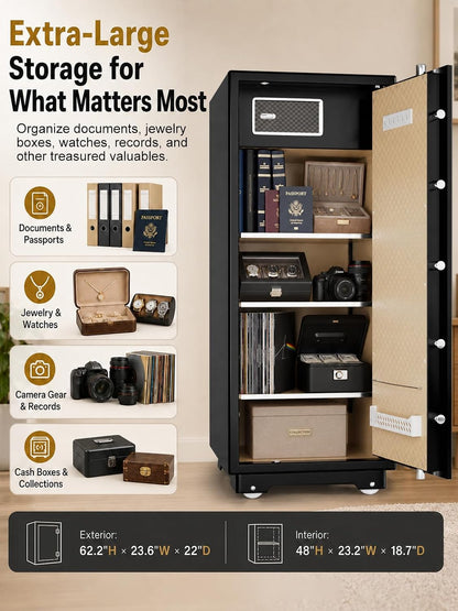 Extra Large Safe for Home 17.6 Cu Ft, 235 Lb Heavy Duty Steel | Spacious Interior Storage for Jewelry, Documents, Collections & Family Valuables, with Adjustable Shelves & Lock Box