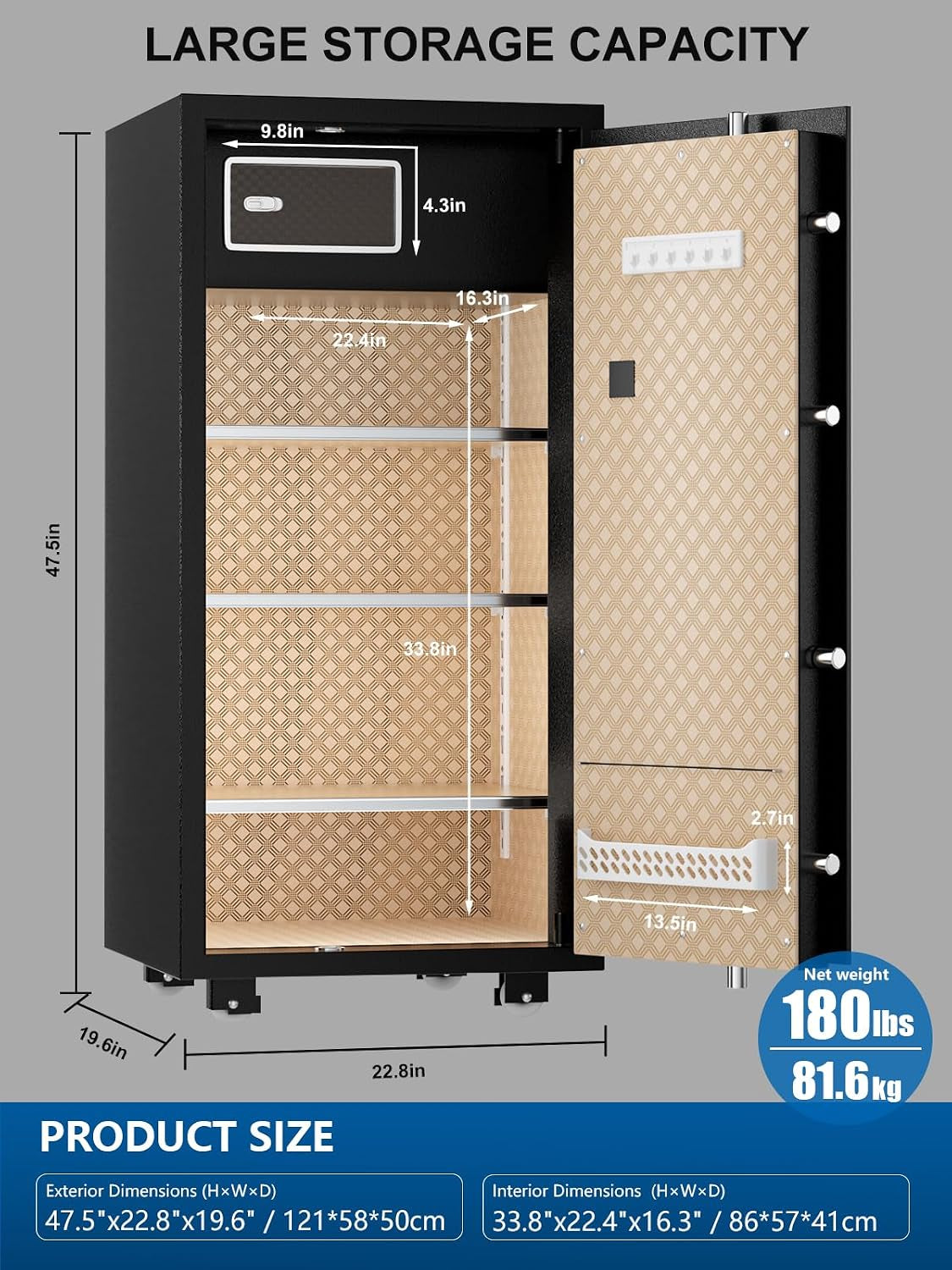 Large Safe for Home 11.5 Cu Ft, Digital Touchscreen Keypad | 180 Lb Solid Steel Construction, Anti-Theft, Interior Lock Box, Jewelry & Valuables Storage, Home Office & Bedroom Use