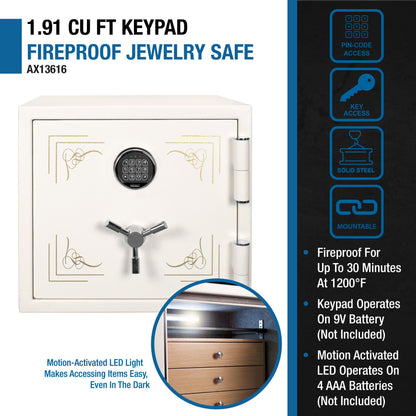 Barska Fireproof Jewelry Safe - 1.91 cu ft Interior, Keypad, AX13616
