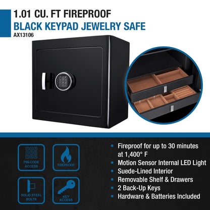 Barska Fireproof Jewelry Safe - 1.01 cu ft Interior, Keypad, AX13104