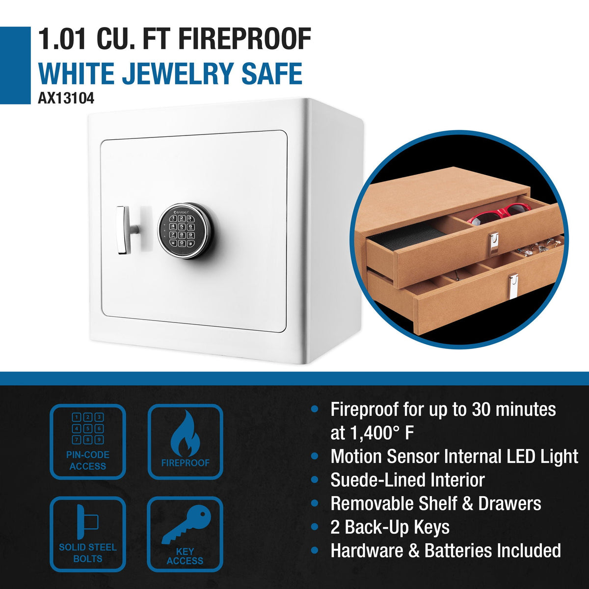 Barska Fireproof Jewelry Safe - 1.01 cu ft Interior, Keypad, AX13104