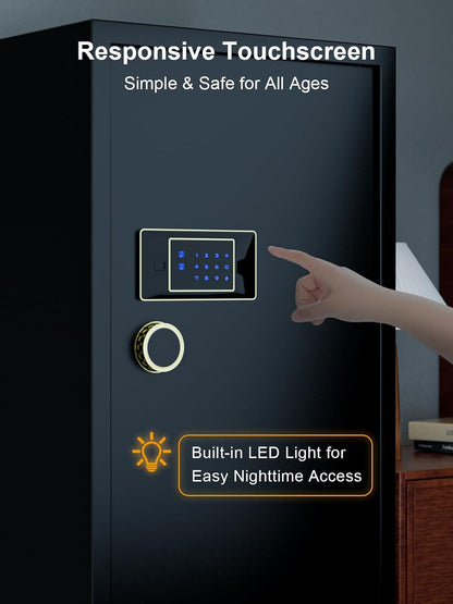 Large Safe for Home 7.2 Cu Ft, Touchscreen Digital Keypad Lock | Heavy Duty Steel Safe, 132 Lb, External Battery Backup, Jewelry & Document Storage, Home & Office Use